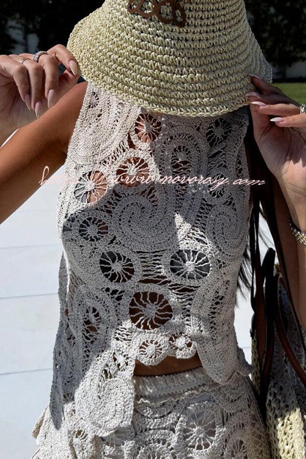 Summer Getaway Look Crochet Lace Irregular Hem Loose Tank Top
