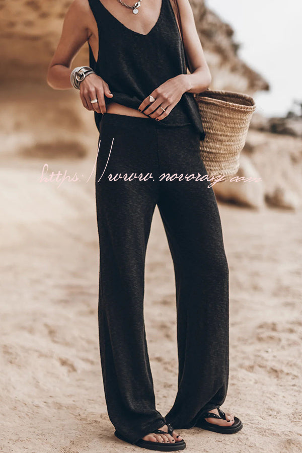 Happy Weekend Knit High Rise Loose Stretch Flare Pants