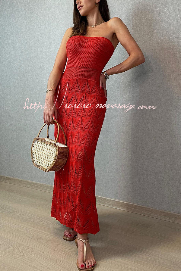 Romantic Story Knit Texture Off Shoulder Stretch Maxi Dress