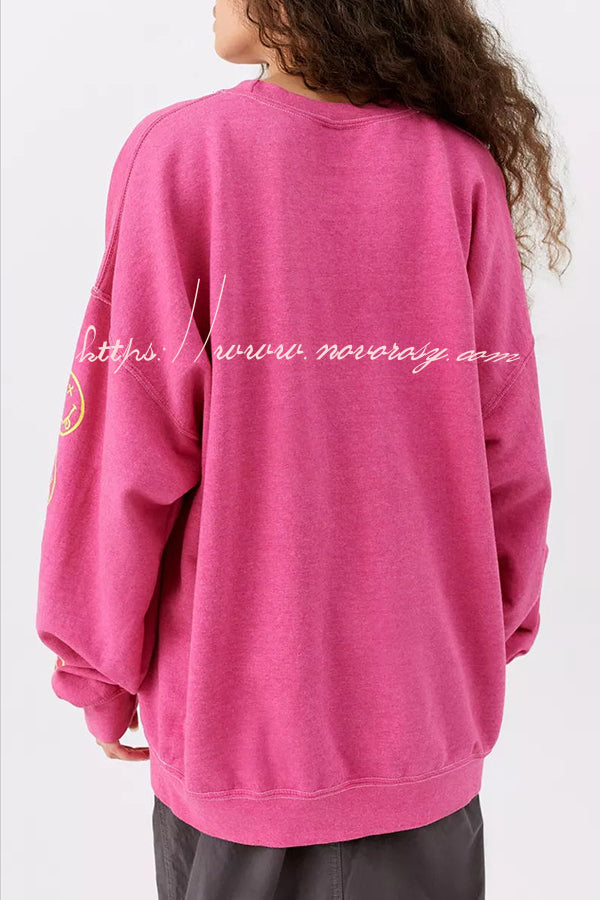 Emoji Print Pullover Long Sleeve Sweatshirt