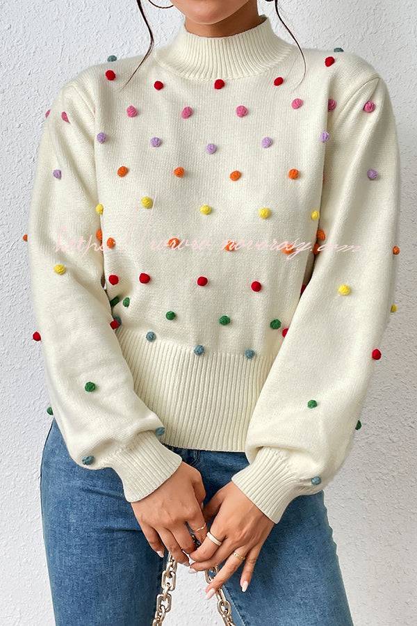 Karla Colorful Thread Ball Patchwork Crew Neck Pullover Sweater
