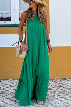 Summer Colors Elastic Neckline A-line Loose Maxi Dress