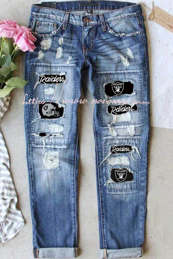 Distressed Printed Street Contrast Hip Hop Style Jeans