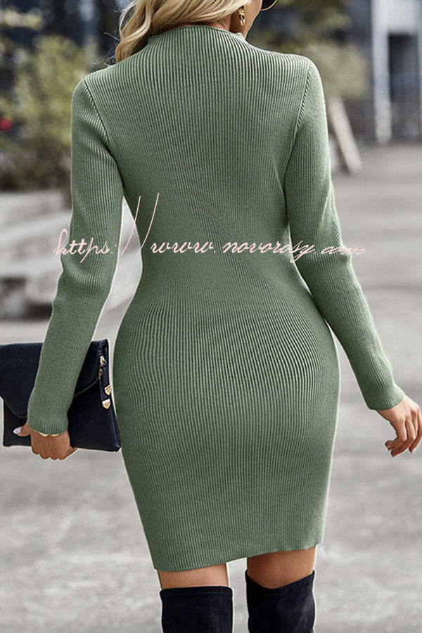 Tatiana Ribbed Open Knit Long Sleeve Mini Dress