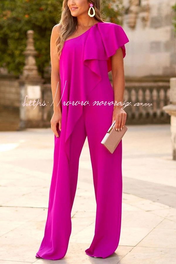 Fashion Diary Ruffle Design One Shoulder Formal Jumpsuit
