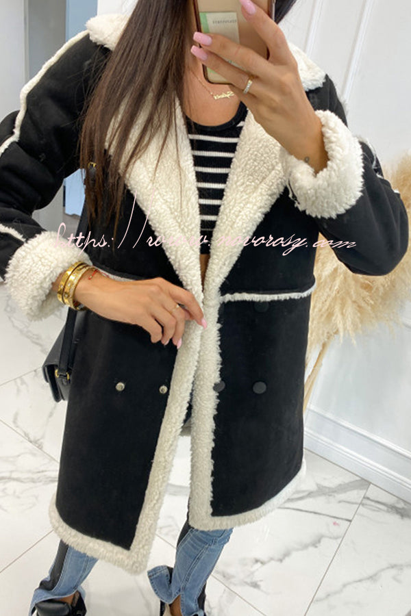 Single Breasted Multi Button Solid Color Long Sleeved Sherpa Coat