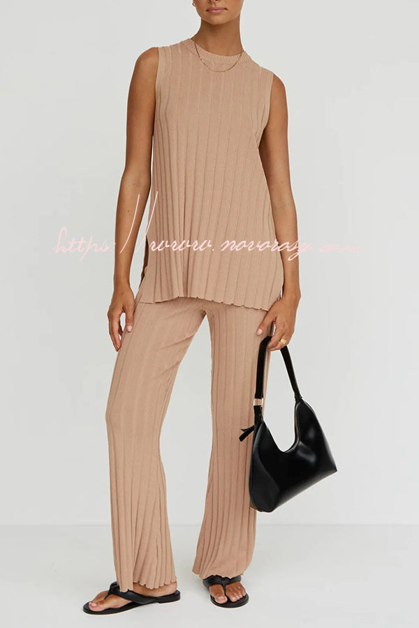 Franky Knit Ribbed Loose Tank Top and Stretch Flare Pants Set
