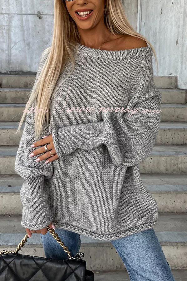 Casual Street Atmosphere Knit Wide Neck Loose Sweater