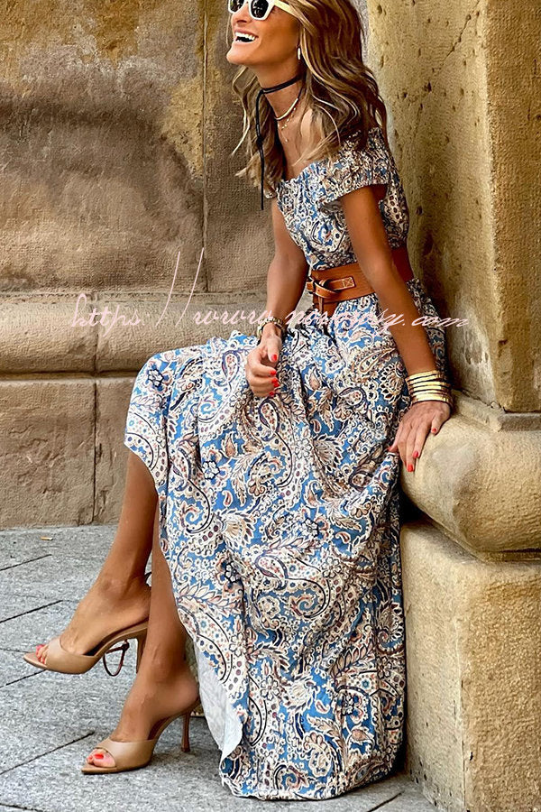 Gorgeous Melody Paisley Off Shoulder Smocked Waist Maxi Dress