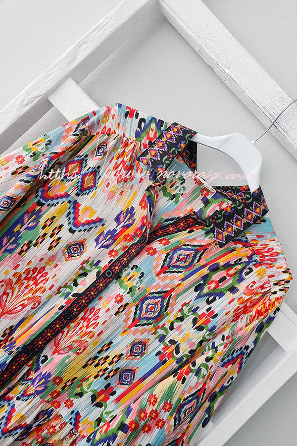 Colourful Inspiration Paisley Printed Long Sleeve Shirt Midi Dress