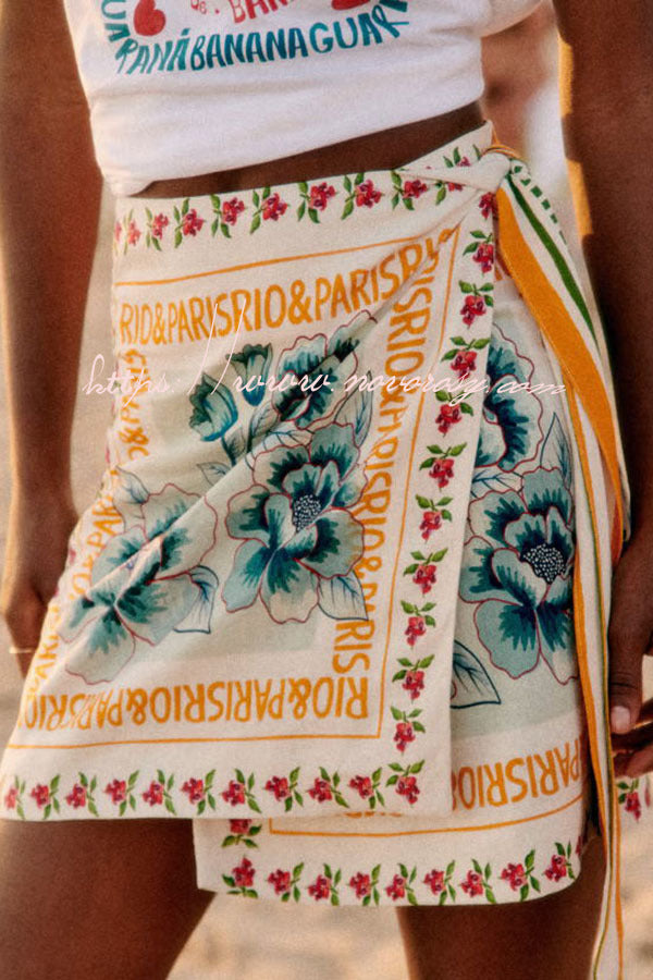Kanesha Unique Print Side Tie Knotted Wrap Mini Skirt