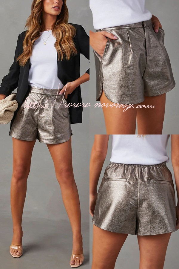 Always on Point Faux Leather Back Elastic Waist Pocketed Shorts