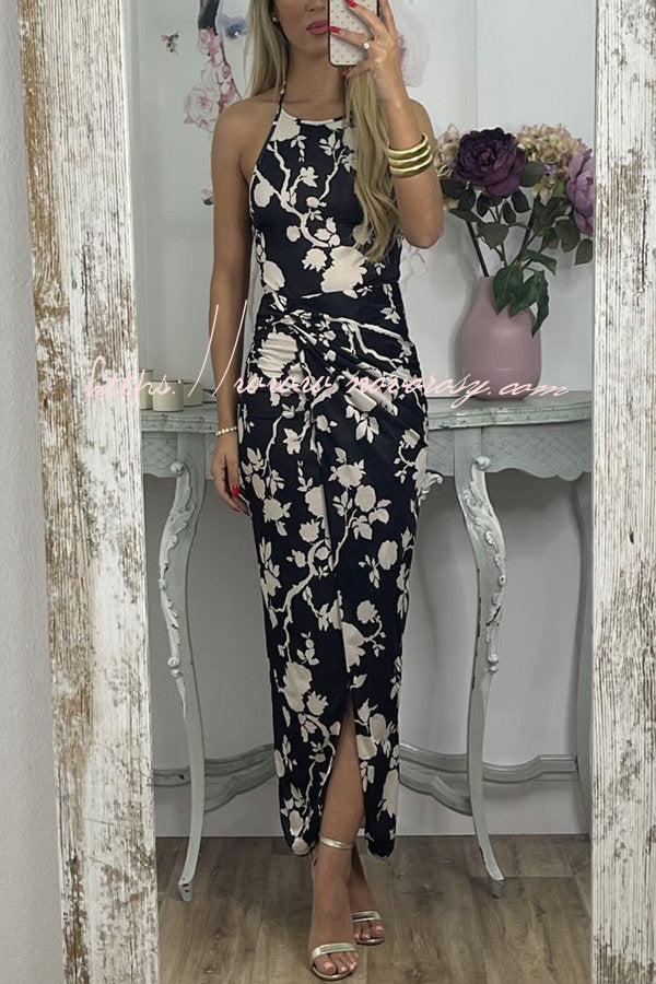 Thief of My Heart Floral Wrap Slit Halter Stretch Maxi Dress