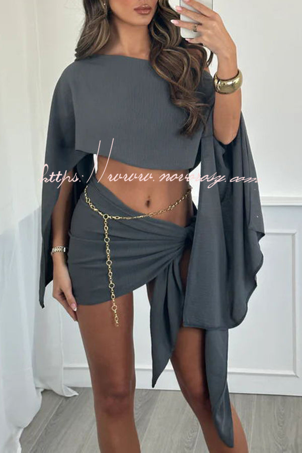 Vacation Partner Linen Blend Cropped Wide Sleeve Top and Knotted Mini Skirt Set