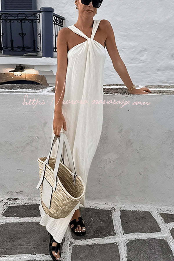 Sea angel Linen Blend Textured Fabric Halter Vacation Maxi Dress