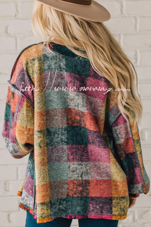 Multicolor Brushed Check Western Button Jacket