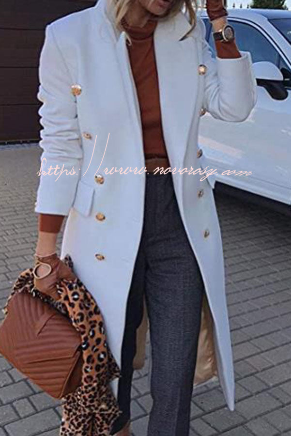 Coming In With Confidence Lapel Buttoned Pocket Long Sleeve Coat