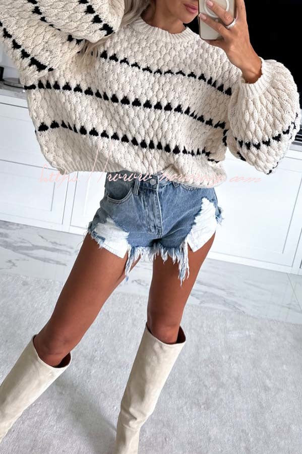 Boadi Contrast Striped Crew Neck Long Sleeved Knitted Sweater