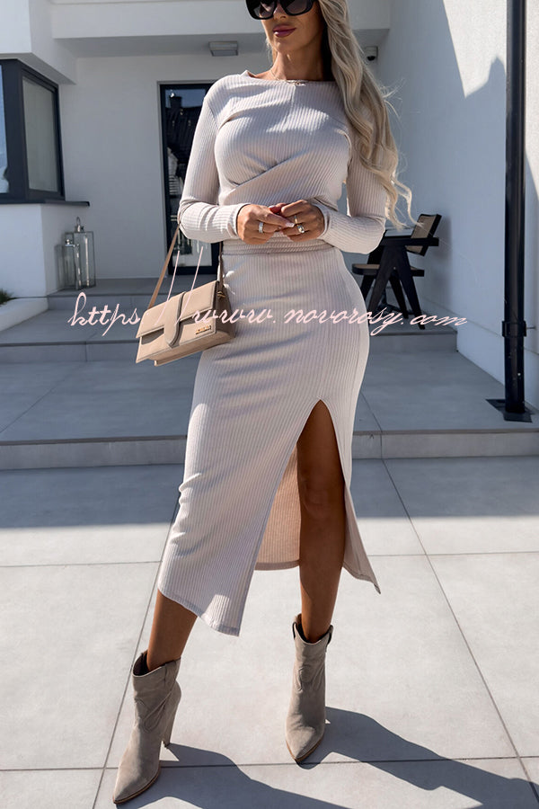 Full of Surprises Ribbed Stretch Crossover Crop Top and High Waist Skirt Set