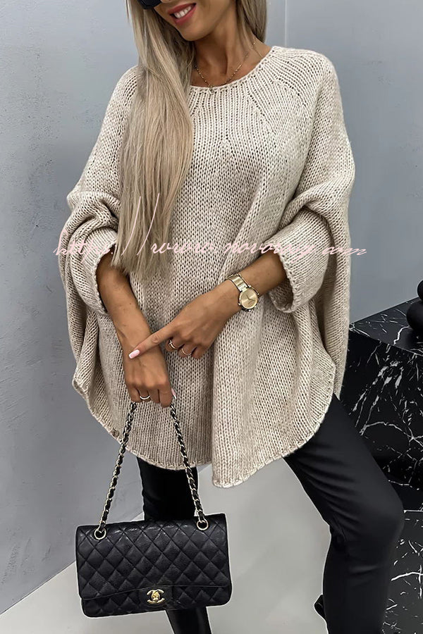 Remember Me Knit Crew Neck Poncho Loose Sweater