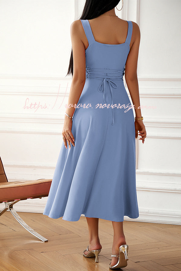 Solid Color Suspender High Waist Strappy Midi Dress