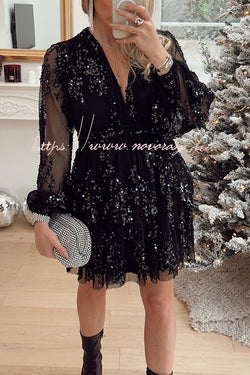 Night To Remember Sequin Chiffon Pleated Tiered Mini Dress