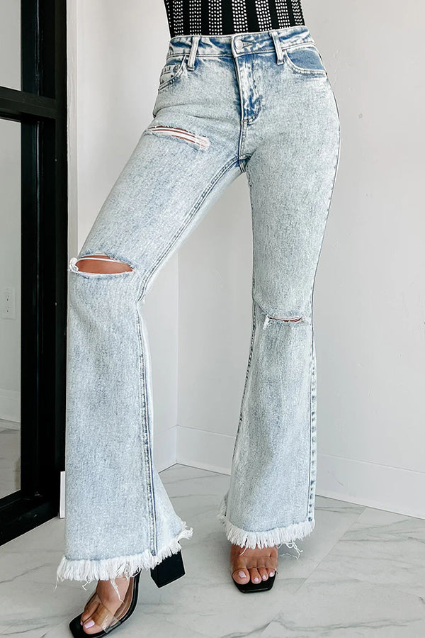 High Rise Pocket Fringe Ripped Jeans