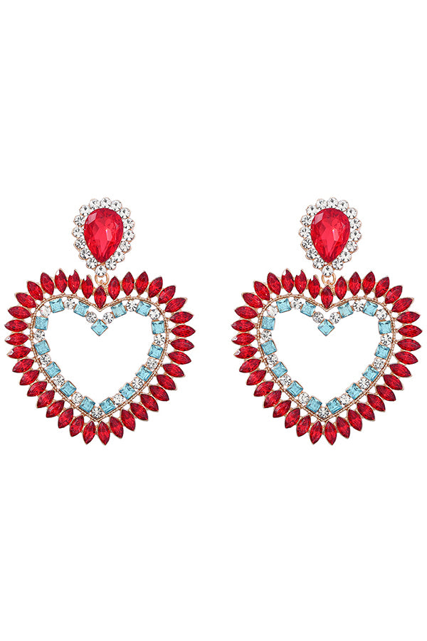 Colored Diamond Hollow Heart Shaped Earrings