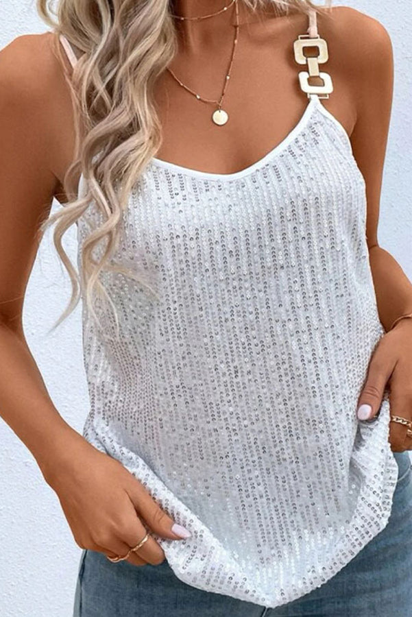 Dreamy and Dazzling Solid Sequin Buckle Cami Top