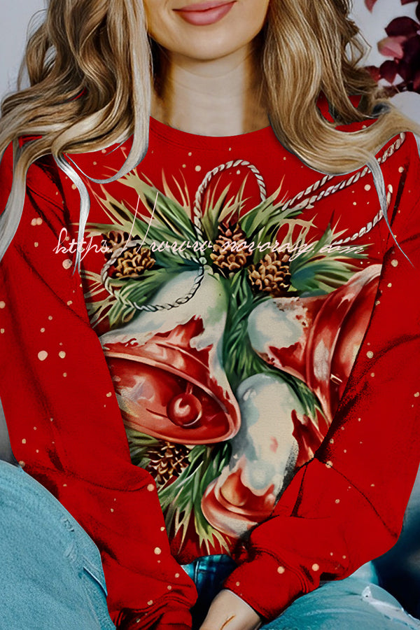 Printed Christmas Contrast Color Long Sleeve Pullover Sweatshirt