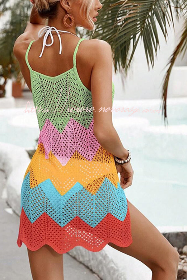 Covina Knit Corrugated Color Block Beach Mini Dress
