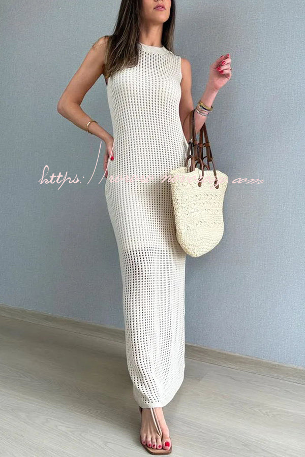 Elegant Knitted Round Neck Paneled Cutout Bodycon Maxi Dress