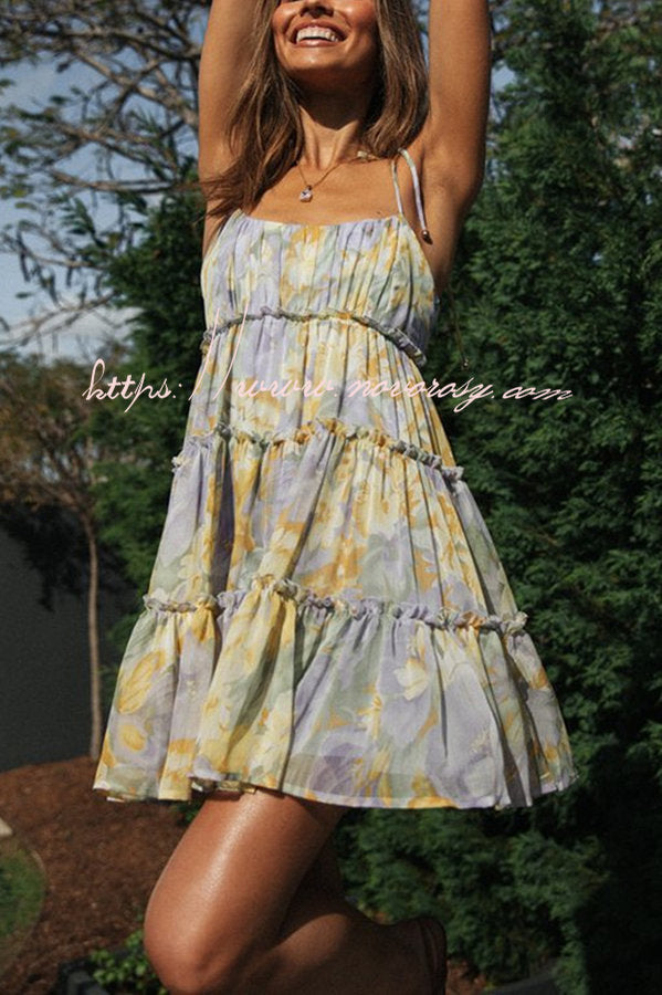 Capri Kisses Floral Tiered Ruffle Smocked Back Slip Mini Dress