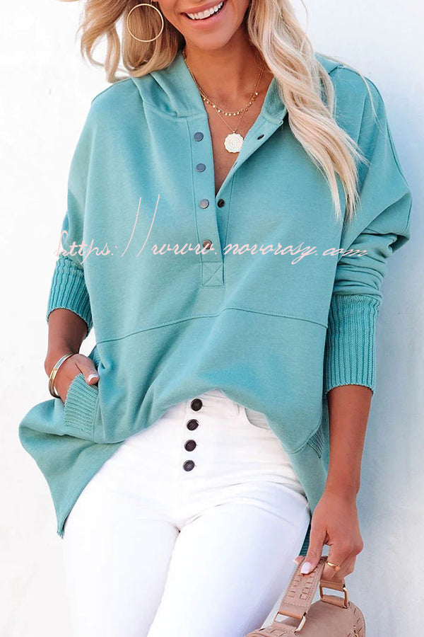 Coffee Perks Cotton Pocketed Henley Hoodie