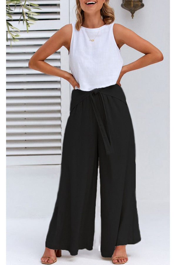 Day By Day Linen Blend Tie Elastic Waistband Wide Leg Pants