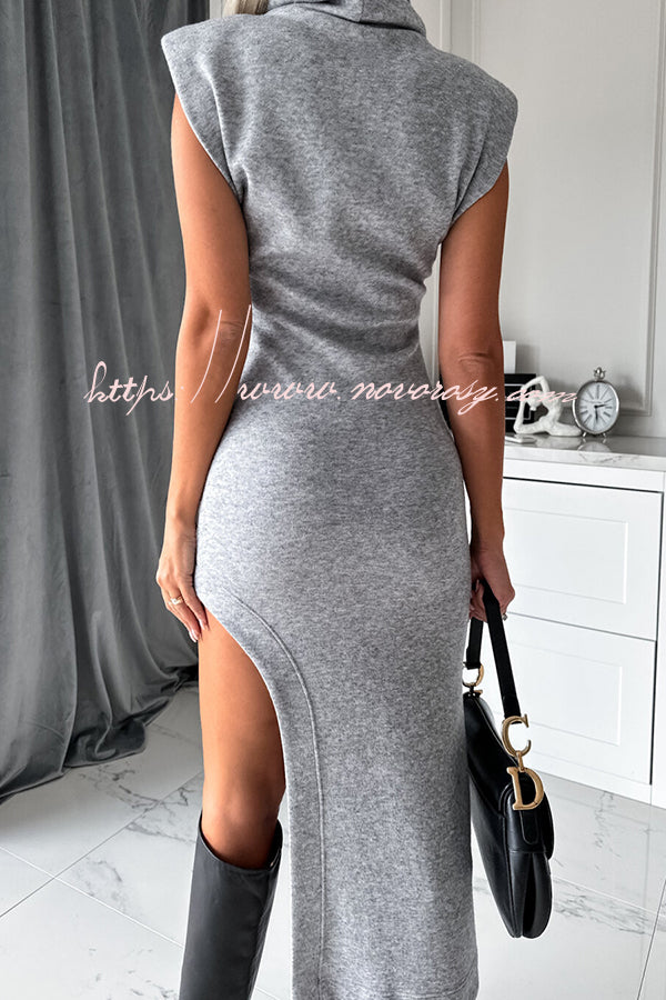 Fashion Trend High Neck Sleeveless Slit Irregular Midi Dress