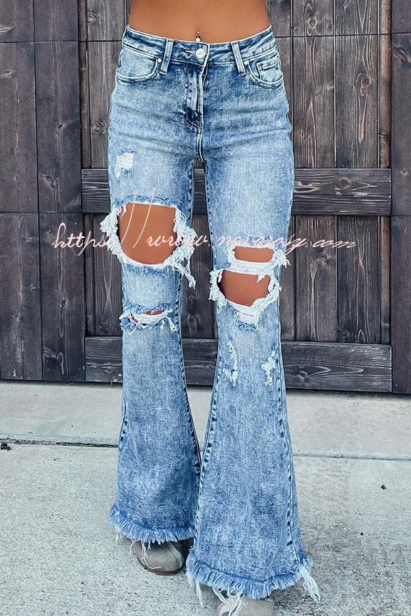 High Rise Ripped Fringed Pocket Jeans