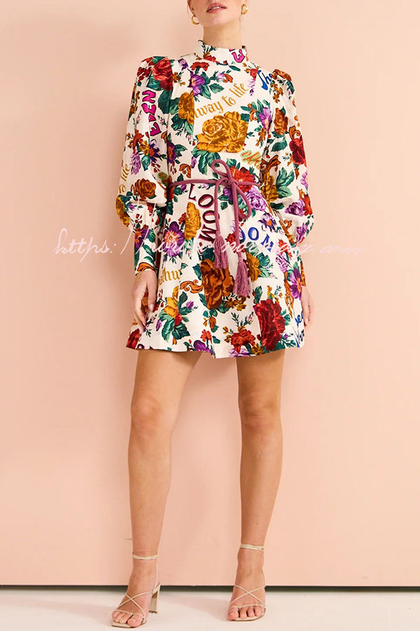 Palermo Floral Print Lace Up Long Sleeved Mini Dress