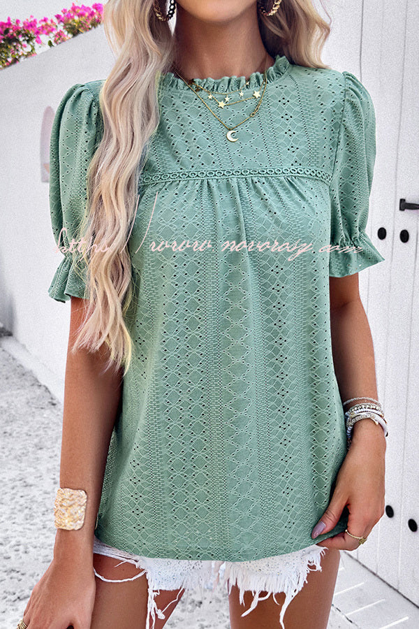Solid Color Short Sleeved Patchwork Hollow Pleated Shirt