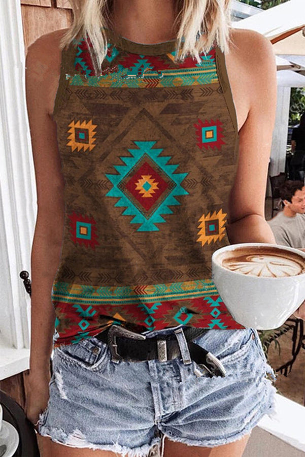 Kristina Ethnic Geometric Hippie Print Knit Tank Top