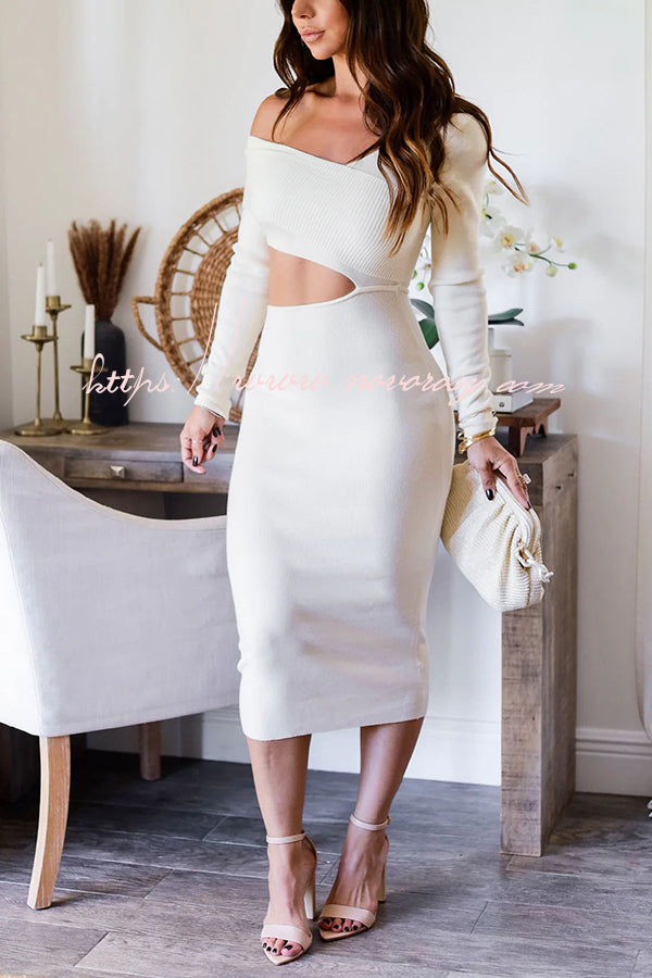 Stay Away From The Ordinary Knit Ribbed One Shoulder Cutout Stretch Midi Dress