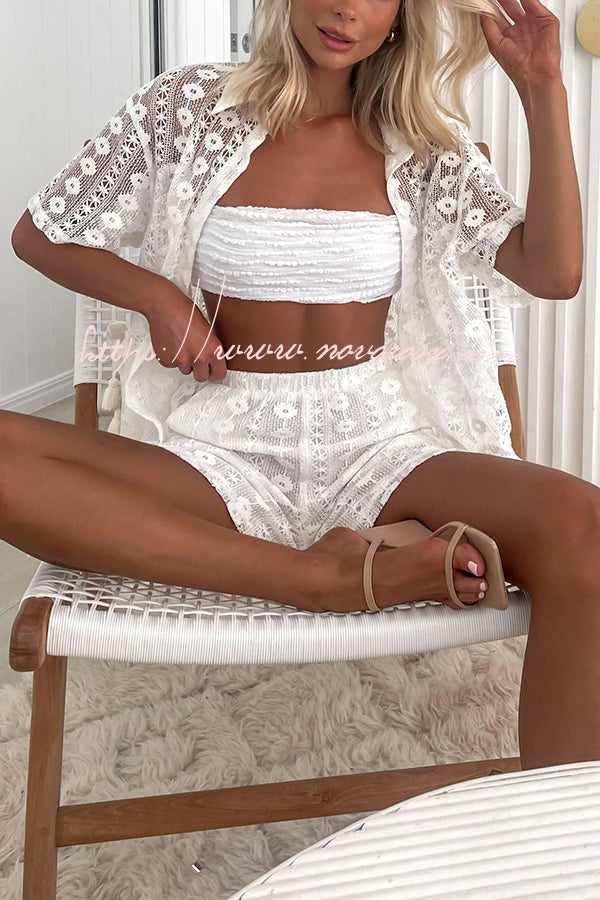 The Sun Is Just Right Floral Lace Short Sleeve Loose Shirt