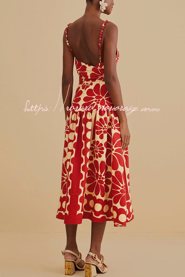 Vivid Dreams Unique Ethnic Print Beaded Suspender Midi Dress