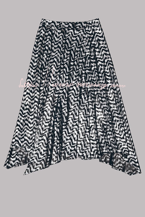 Olivia Metallic Fabric Back Elastic Waist Irregular Hem Midi Skirt