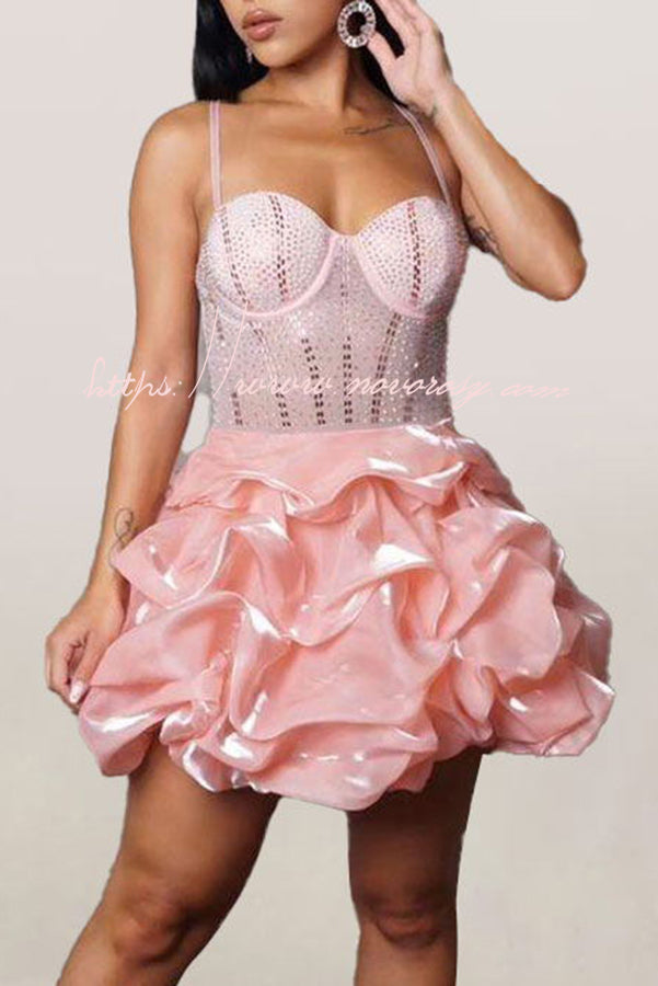 Ryann Rhinestone Bustier Bubble Hem Mini Dress