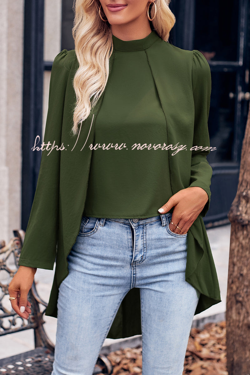 Round Neck Long Sleeve Fake Two Piece Shirt