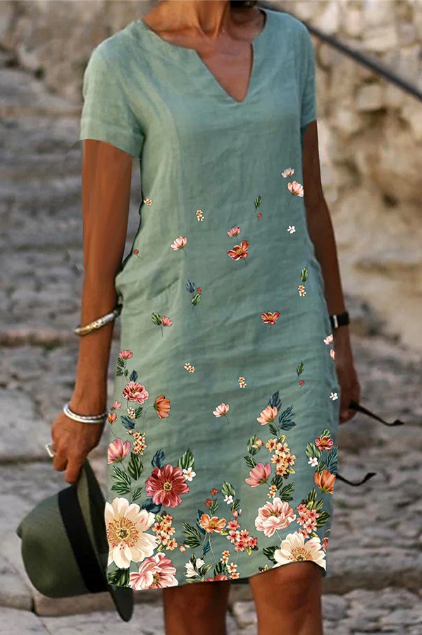 Far From Basic Floral Linen Blend Relaxed Mini Dress