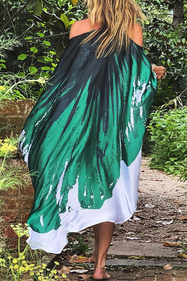 Stunning Floral Unique Printed One Shoulder Cover Up Maxi Dress