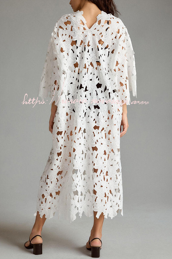 I Belong Here Floral Eyelet Lace Cover Up Beach Midi Dress