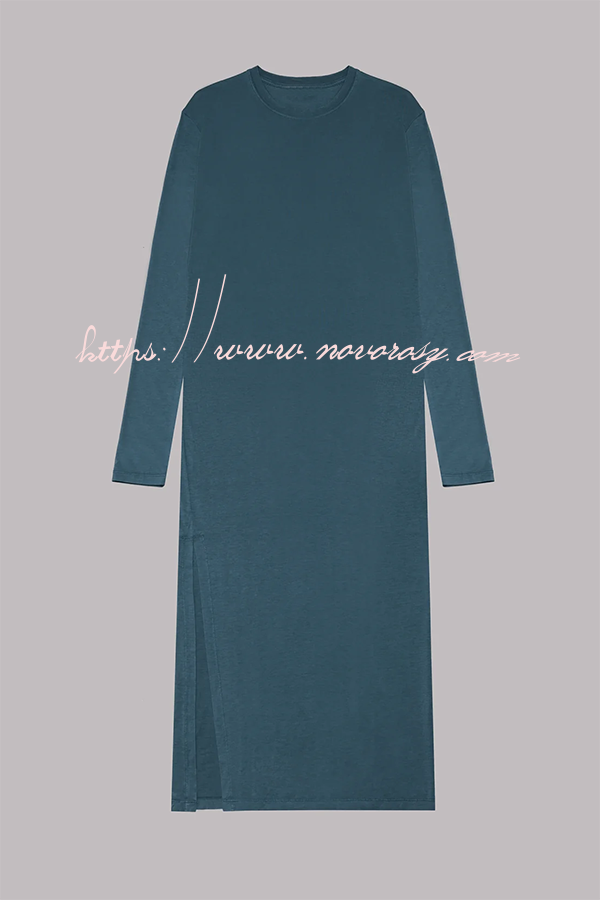 The Bedisse Cotton Blend Long Sleeve Relaxed Slit Midi Dress